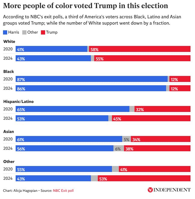 More people of color voted for Trump in 2024 than 2020.