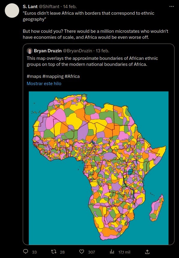 Africa has thousands of ethnicities, so there's no way to draw Africa's borders as elegantly as European borders.