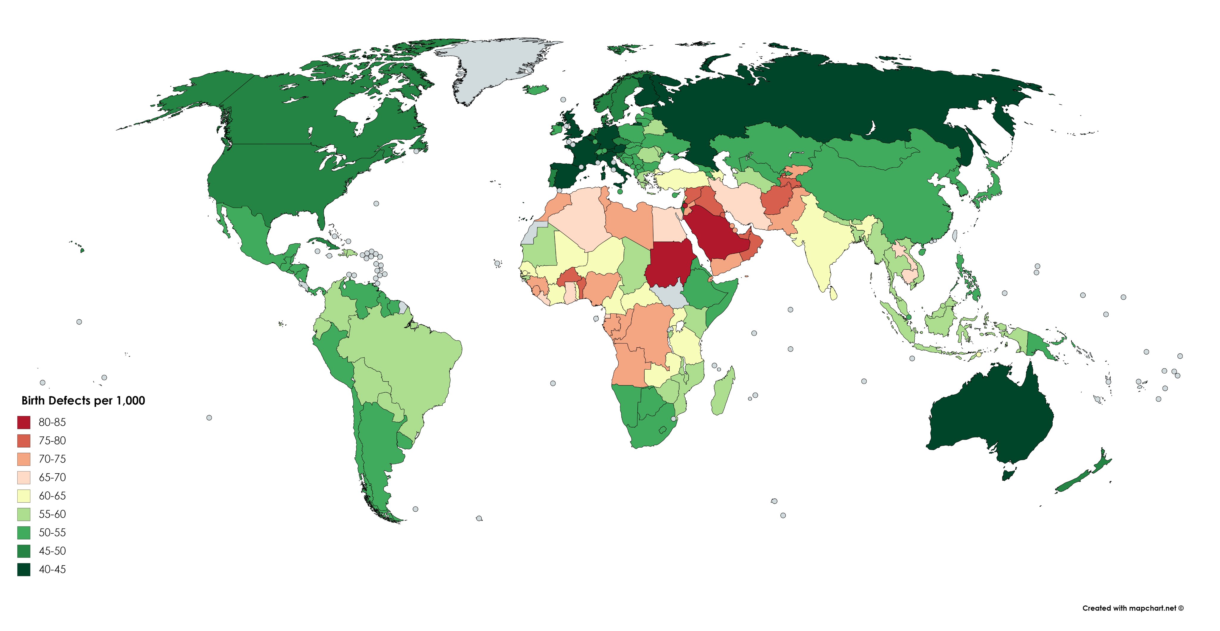 Birth defects by country map
