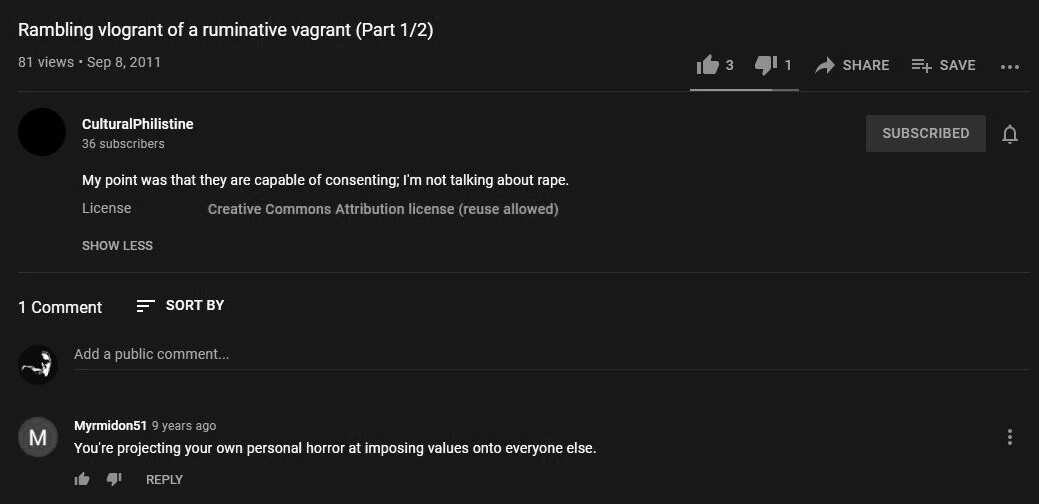 Screenshot for CulturalPhilistine's "Rambling vlogrant of a ruminative vagrant (Part 1/2)" video.