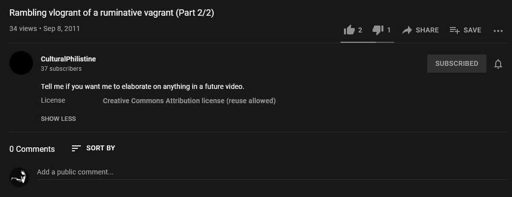Screenshot for CulturalPhilistine's "Rambling vlogrant of a ruminative vagrant (Part 2/2)" video.