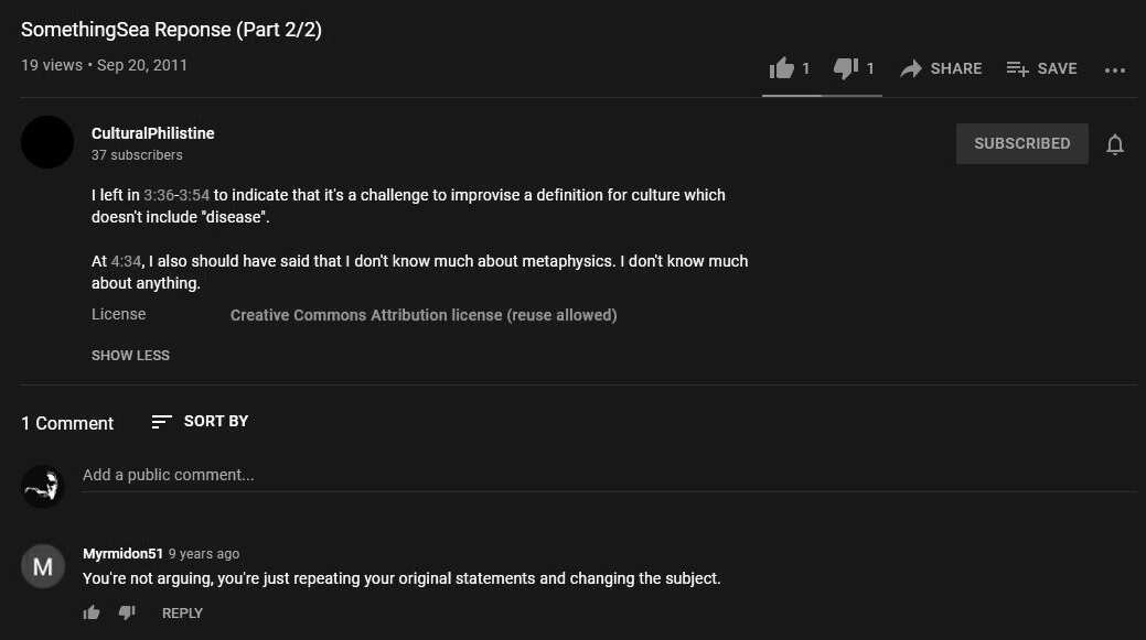 Screenshot for CulturalPhilistine's "SomethingSea Response (Part 2/2)" video.