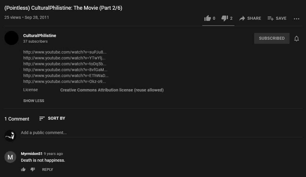Screenshot for the "(Pointless) CulturalPhilistine: The Movie (Part 2/6)" video.
