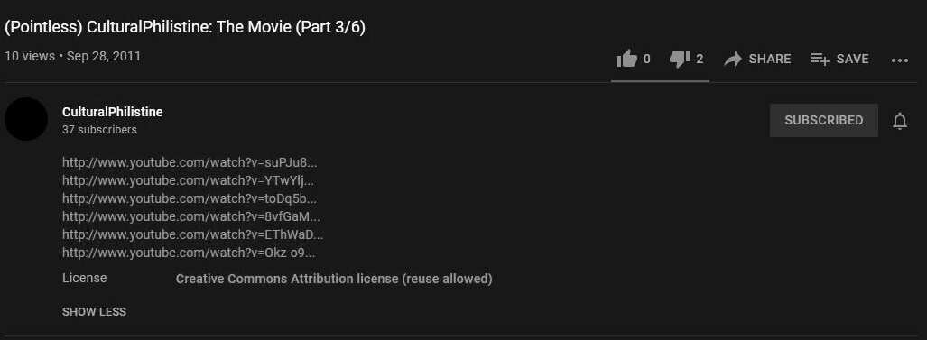 Screenshot for the "(Pointless) CulturalPhilistine: The Movie (Part 3/6)" video.