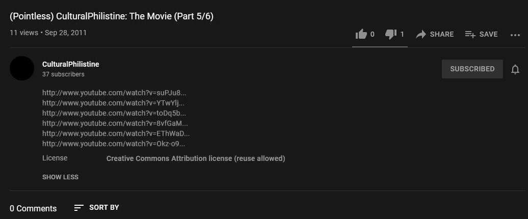 Screenshot for the "(Pointless) CulturalPhilistine: The Movie (Part 5/6)" video.