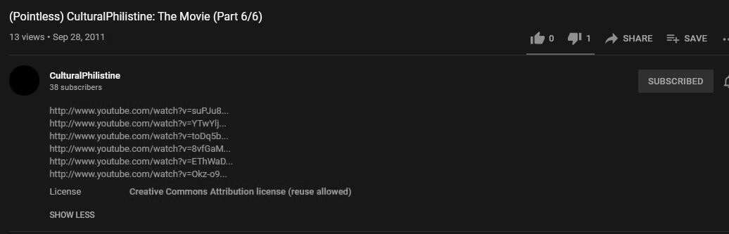 Screenshot for the "(Pointless) CulturalPhilistine: The Movie (Part 6/6)" video.