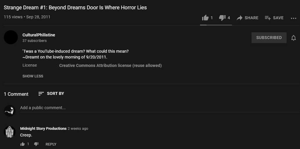 Screenshot for CulturalPhilistine's "Strange Dream #1: Beyond Dreams Door Is Where Horror Lies" video.