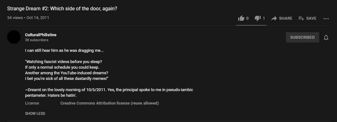 Screenshot for CulturalPhilistine's "Strange Dream #2: Which side of the door, again?" video.