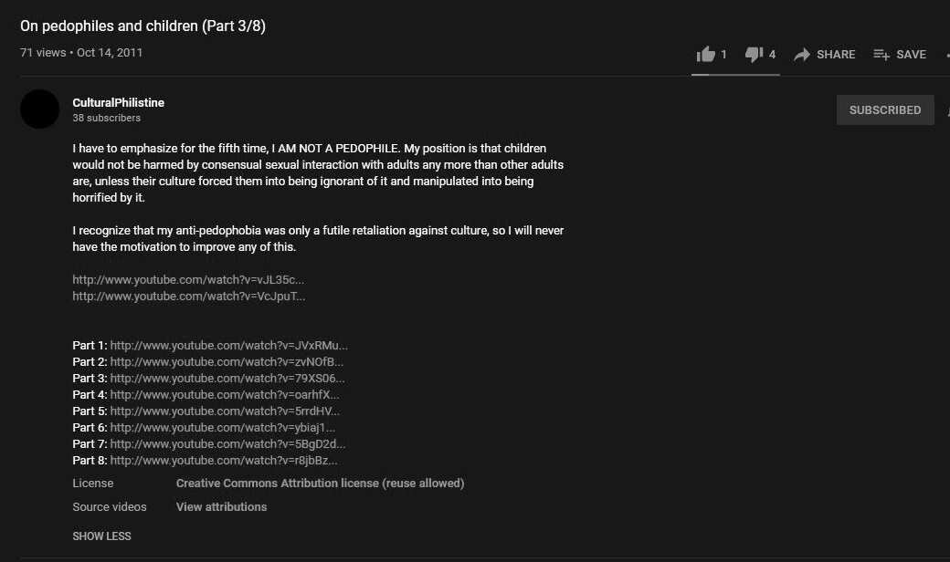 Screenshot for CulturalPhilistine's "On pedophiles and children (Part 3/8)" video.