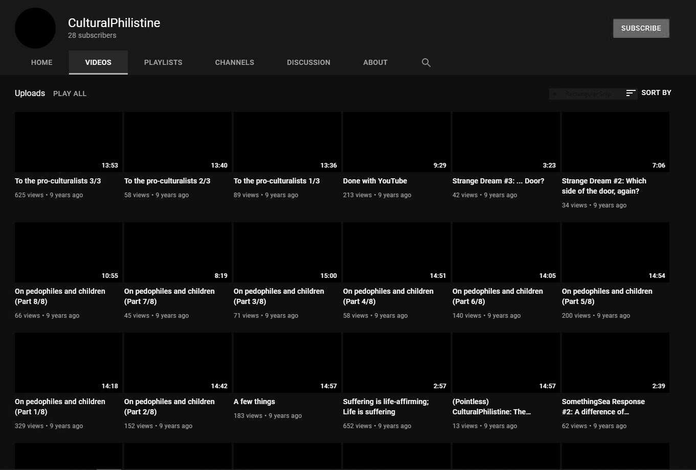 Screenshot of CulturalPhilistine video thumbnails.