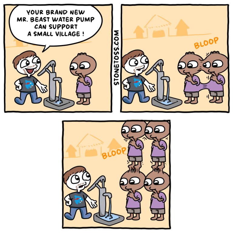 Mr. Beast installing water pumps in Africa Stonetoss comic