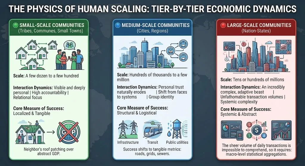 The physics of human scaling and tier-by-tier economics dynamics.