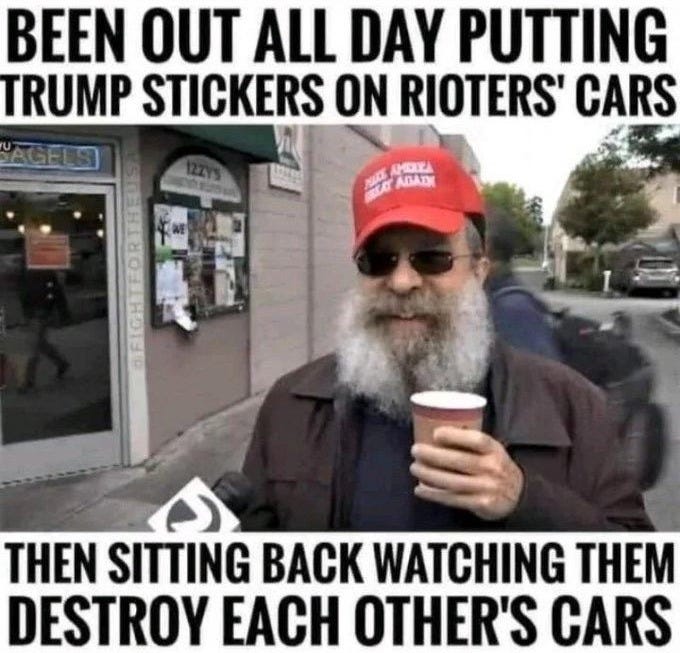 Putting Trump stickers on anti-Trump rioters' cars.