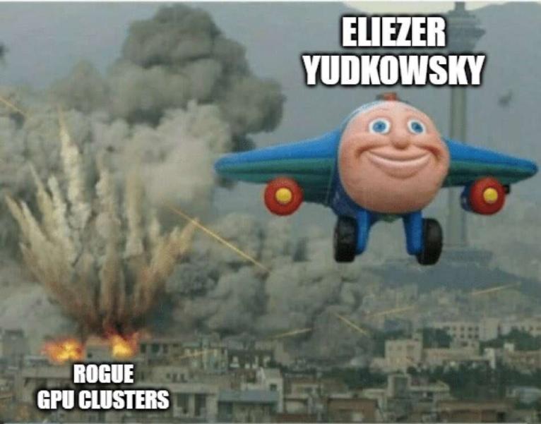 Yudkowsky bombing GPU clusters meme